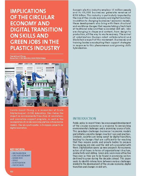 Implications of the circular economy and digital transition on skills and green jobs in the plastics industry