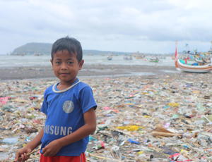 Boy on high leakage beach