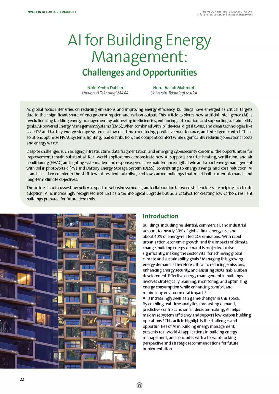 First page of "AI for Building Energy Management"