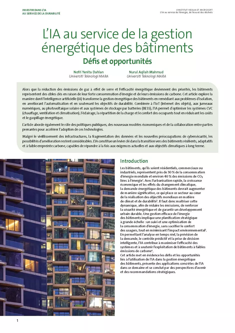 1ère page de "L’IA au service de la gestion énergétique des bâtiments"