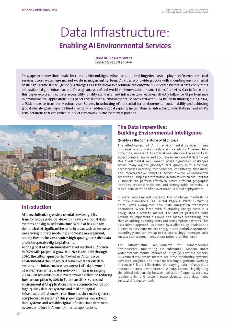 First page of "Data Infrastructure: Enabling AI Environmental Services"