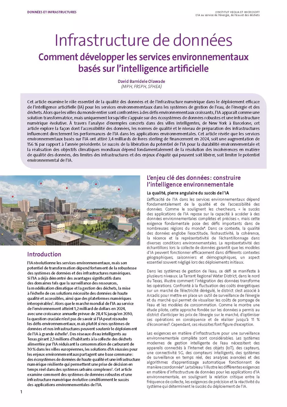 Première page de "Infrastructure de données : Comment développer les services environnementaux basés sur l’IA"