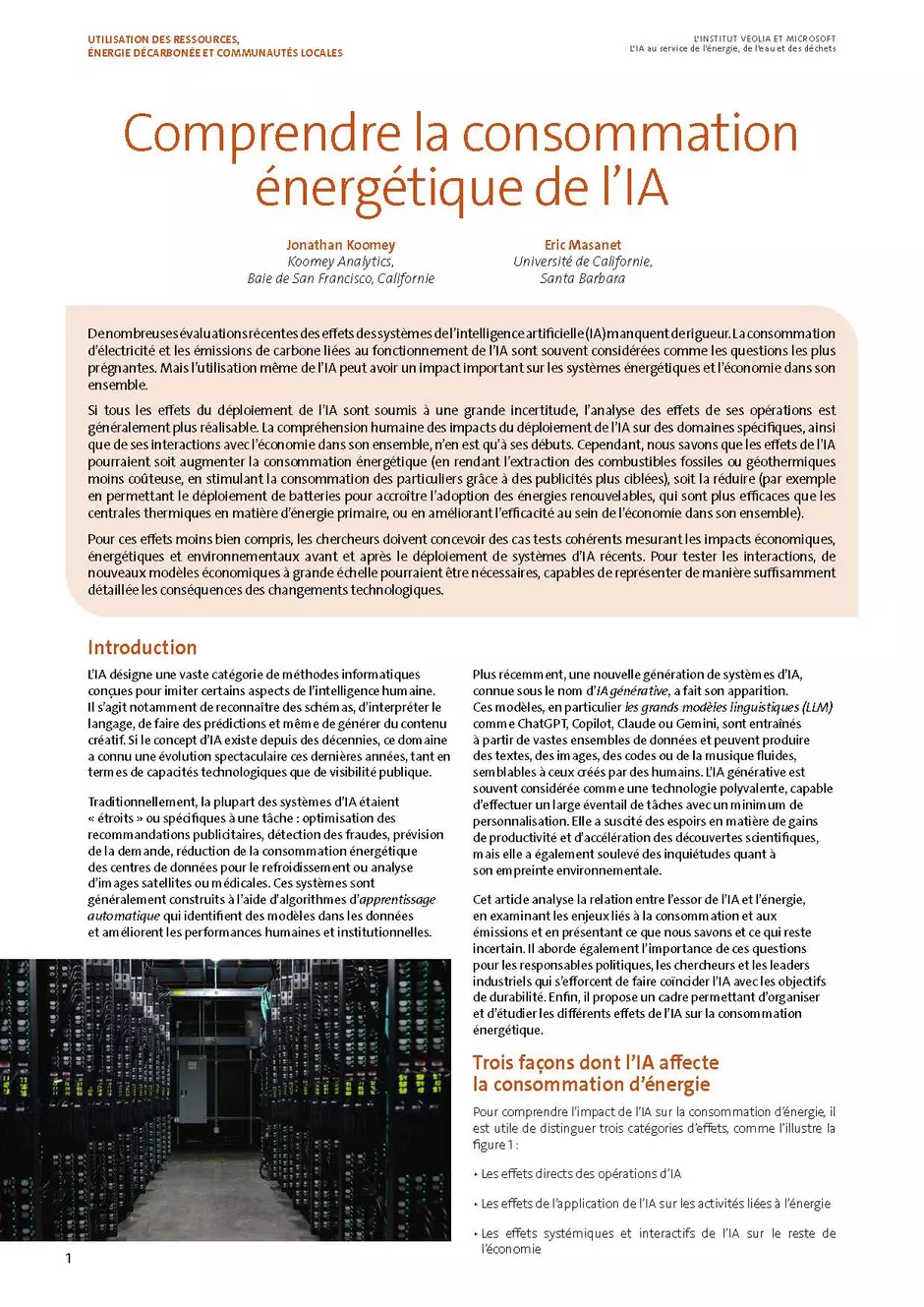 1ère page de "Comprendre la consommation énergétique de l’IA"