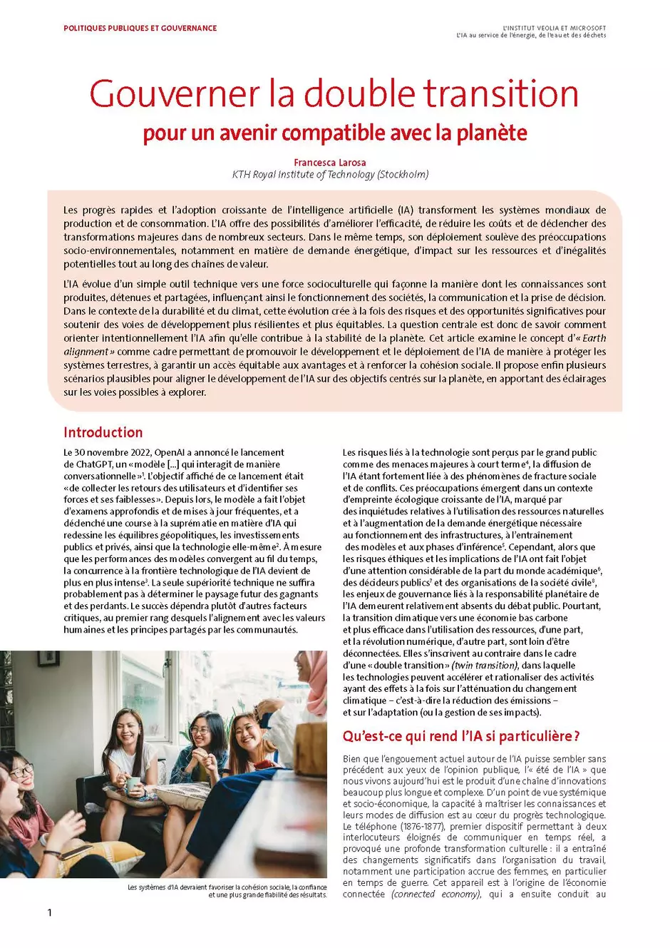 1ère page de "Gouverner la double transition pour un avenir compatible avec la planète"