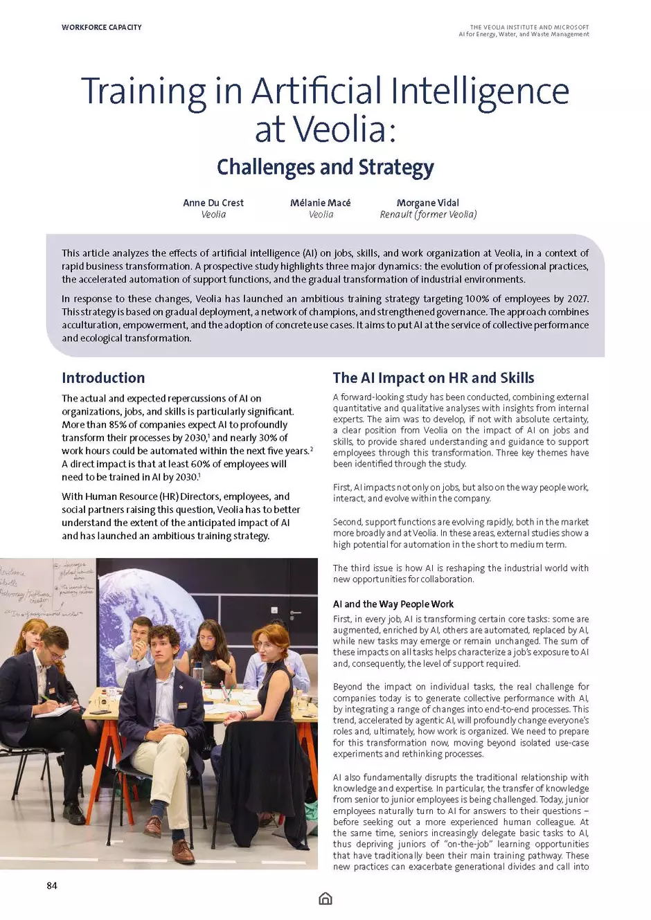 First page of "Training in Artificial Intelligence at Veolia"