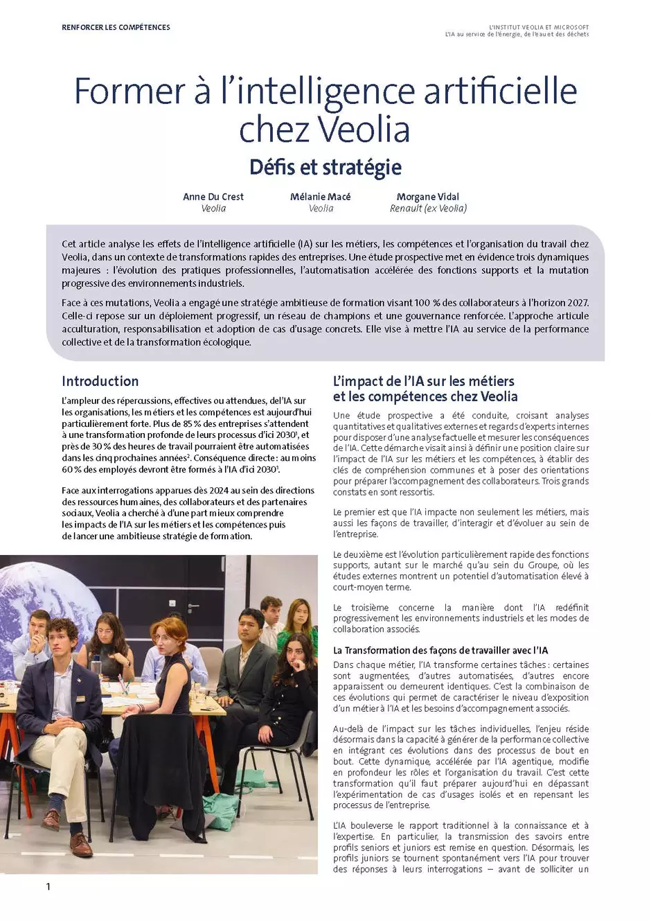 1ère page de "Former à l'intelligence artificielle chez Veolia"